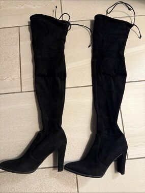 Stuart Weitzman 7 Highland Black Suede Over-the-Knee Boots